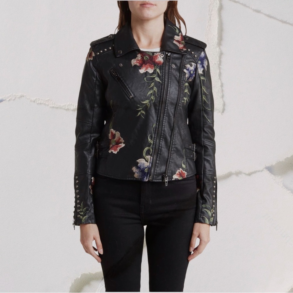 Blank NYC Black Leather Jacket with Floral Embroidery - Picture 3 of 4